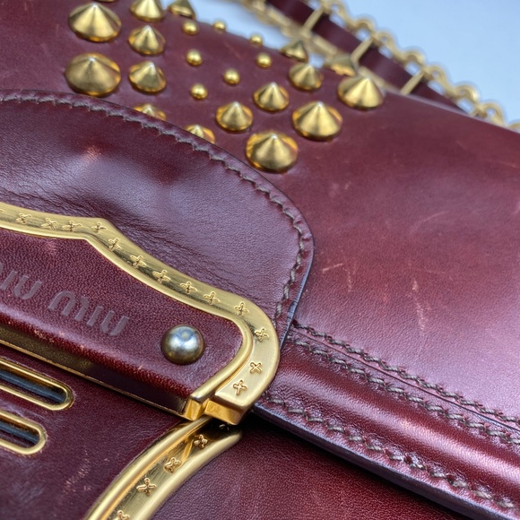 Miu Miu Y2K Burgundy Spike Studded Mini Bag - Picture 4 of 8